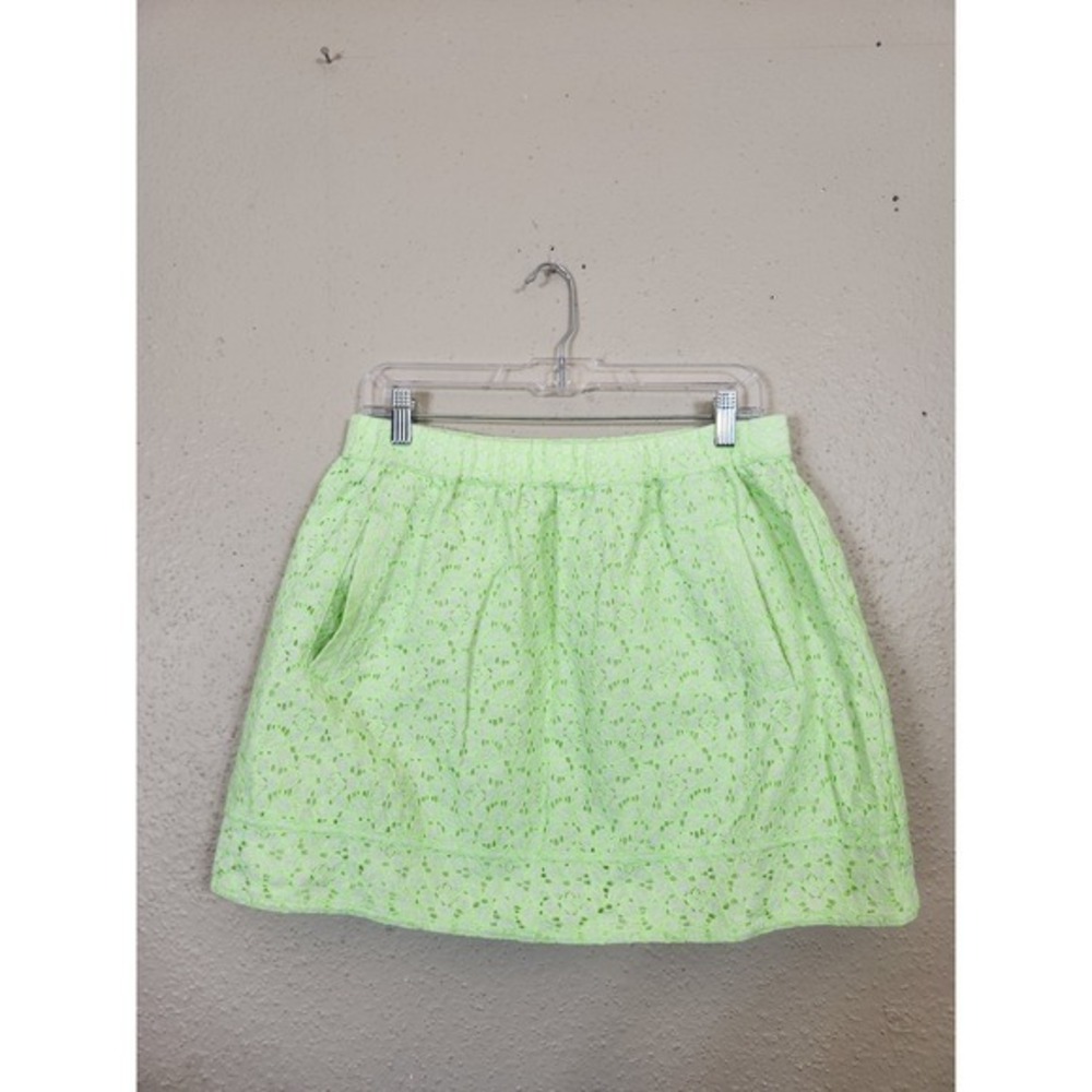 J. Crew Eyelet Skirt‎ Mini Neon Green Lined Pockets Casual Party Medium